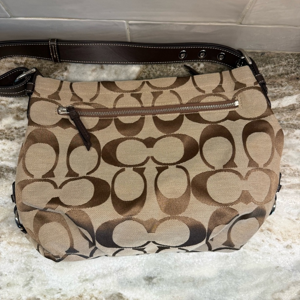 COACH K1176 F15067 Signature C Logo Jacquard Brown Shoulder Bag Purple Lining - Picture 12 of 14